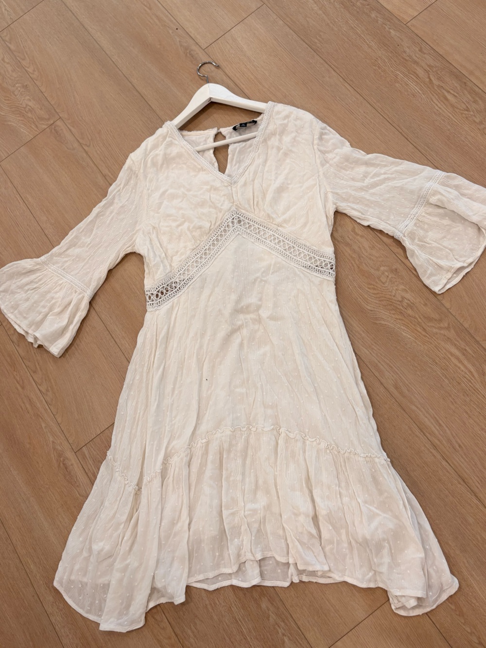 Suzanne Betro Ivory Boho Lace-Trim Midi Dress